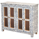 Bone Inlay Blue and White Windowpane Glass Doors Curio Cabinet